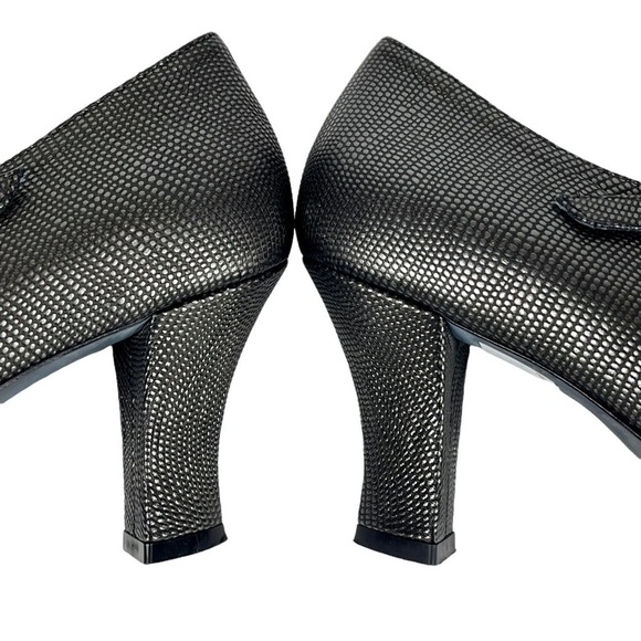 THIERRY RABOTIN STAMPED LIZARD LEATHER PEWTER MARY JANE RETRO BLOCK HEELS - Picture 10 of 16